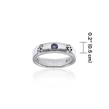 OM Expression of Spiritual Perfection Silver Band Ring with Gem TRI1217 - Jewelry